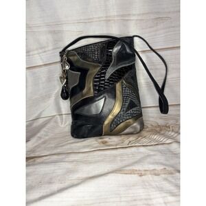 SHARIF Vintage Patchwork Design Leather Shoulder Bag Purse Snakeskin 80s Boho